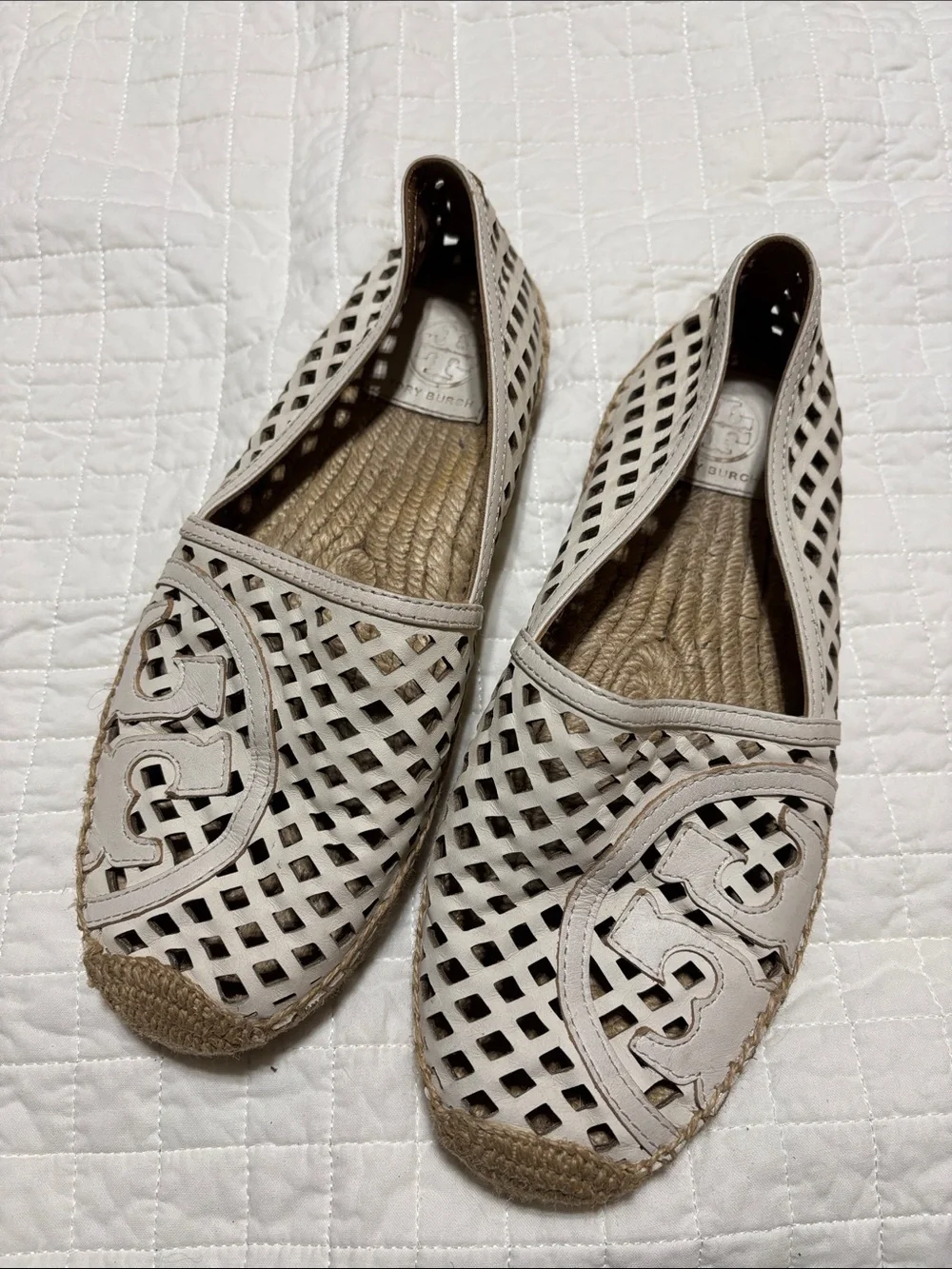 Tory Burch Beige Laser-Cut Espadrille Slip-Ons